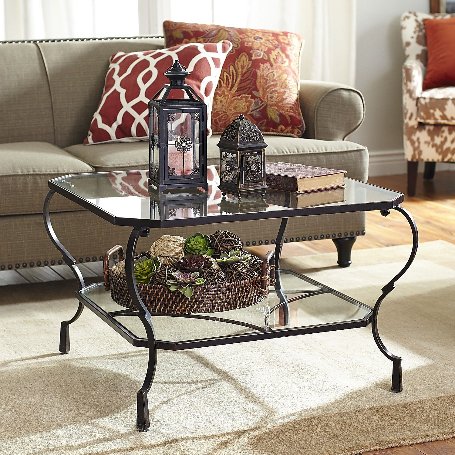 Current Square Coffee Tables Intended For Chasca Glass Top Brown Square Coffee Table – Pier1 Imports (View 6 of 10)