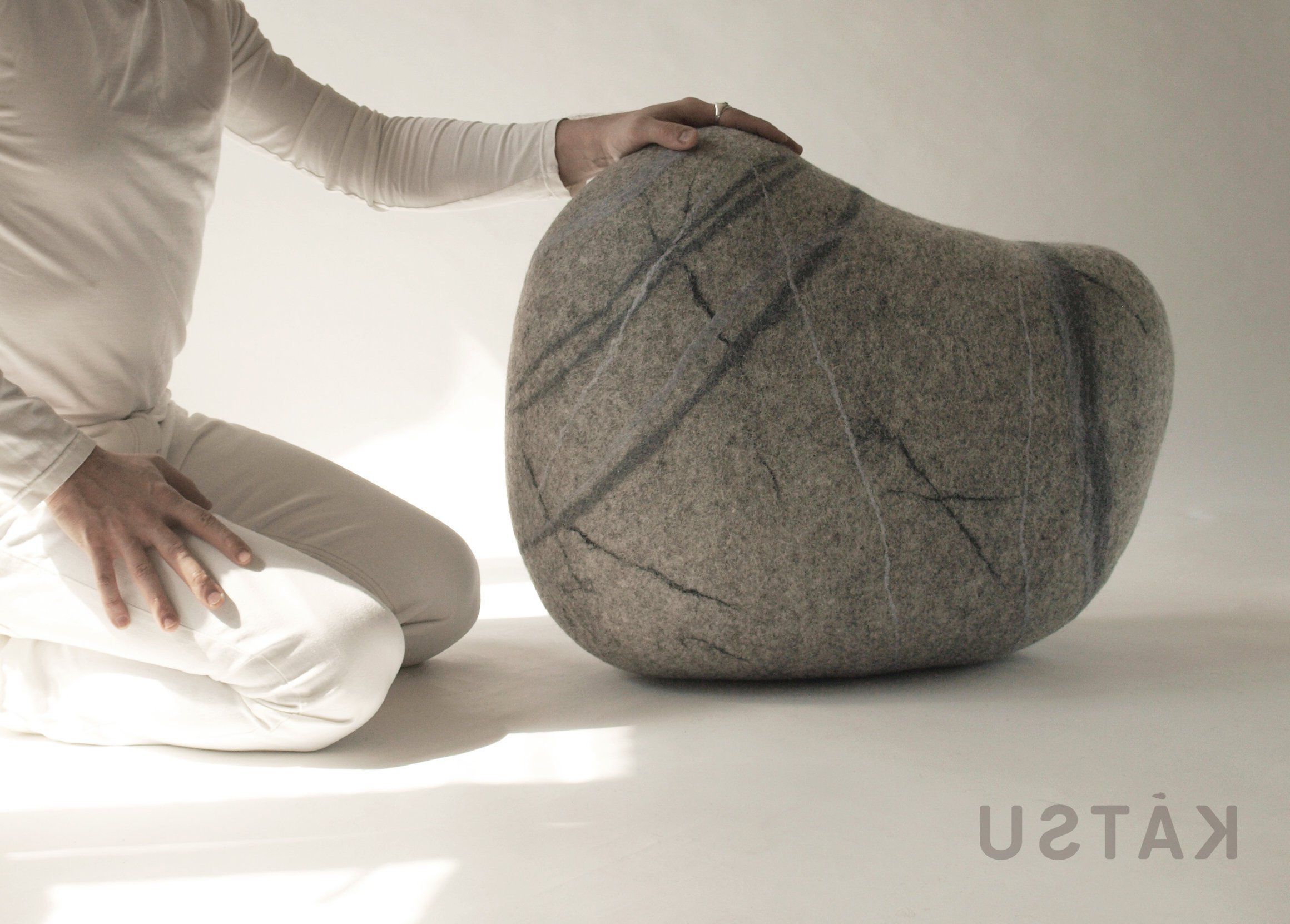 Current Stone Wool With Wooden Legs Ottomans Pertaining To Pouf Ottoman. Model Scandinavian Stone (View 5 of 10)