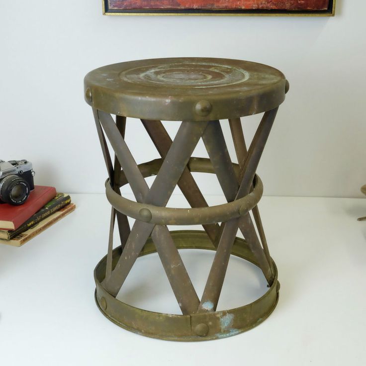 Current Vintage Brass X Base Drum Stool Hong Kong (View 3 of 10)