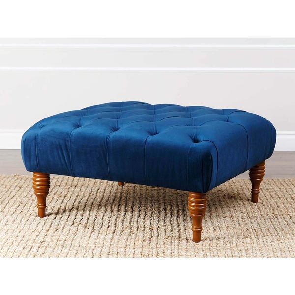 Dark Blue And Navy Cotton Pouf Ottomans Pertaining To Well Known Shop Abbyson Audrey Navy Blue Velvet Tufted Cocktail Ottoman – Free (View 7 of 10)