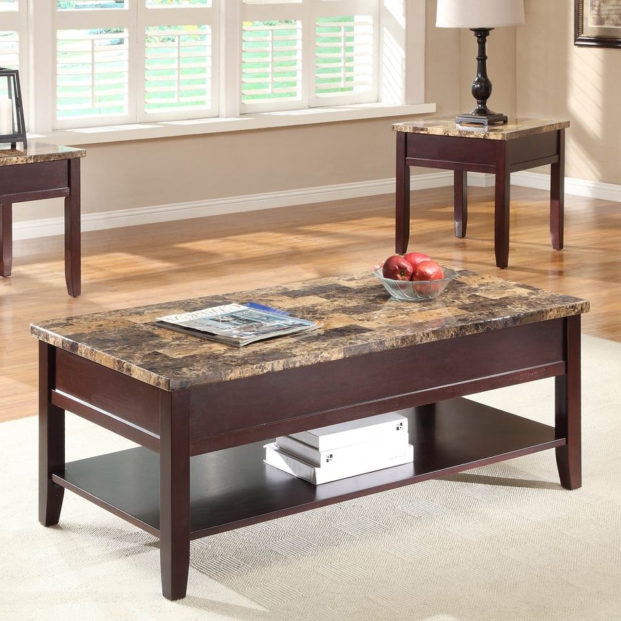 Dark Brown Coffee Tables With Newest Homelegance Orton Medium Dark Brown Faux Marble Coffee Table At Lowes (View 1 of 10)