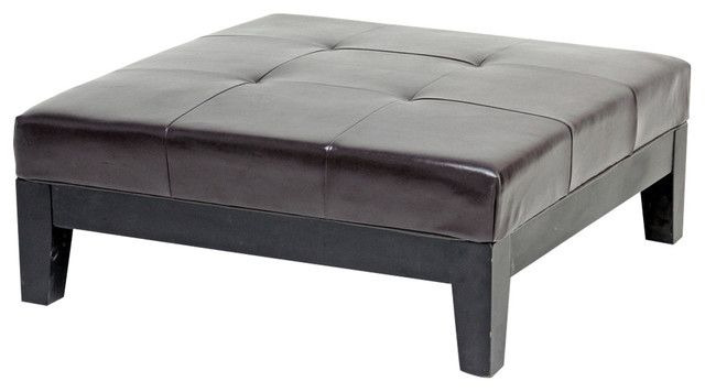 Dark Brown Large Full Leather Square Cocktail Ottoman – Contemporary For Well Liked Brown Leather Square Pouf Ottomans (View 8 of 10)