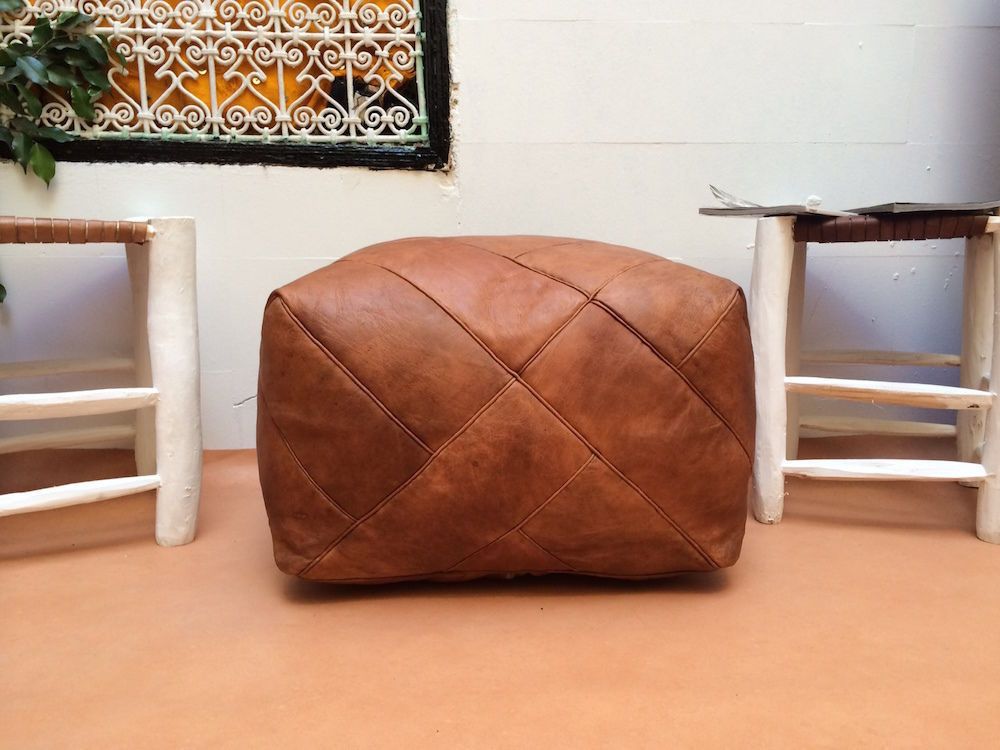 Dark Brown Leather Pouf Ottomans For Best And Newest Square Leather Moroccan Pouf Ottoman Natural Brown Leather Ottoman (View 9 of 10)