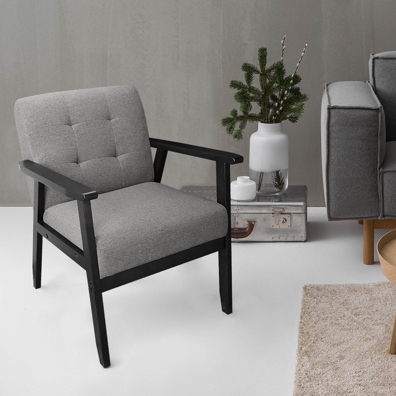 Dazone Modern Accent Fabric Chair Single Sofa Comfy Upholstered Arm Intended For Latest Smoke Gray Wood Accent Stools (View 4 of 10)