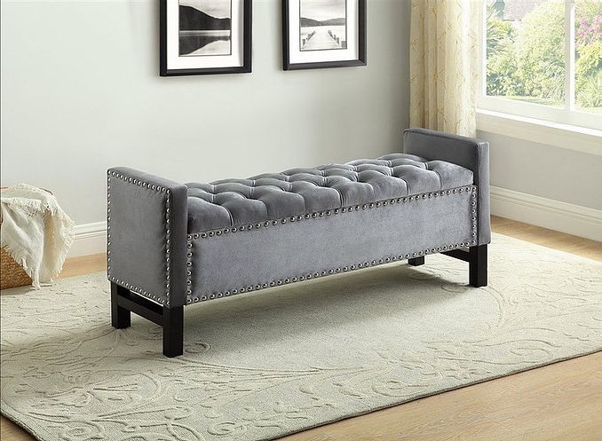 Elated Grey Velvet Storage Bench – Fine Furnishing Throughout Favorite Rivet Gray Velvet Fabric Bench (View 1 of 10)