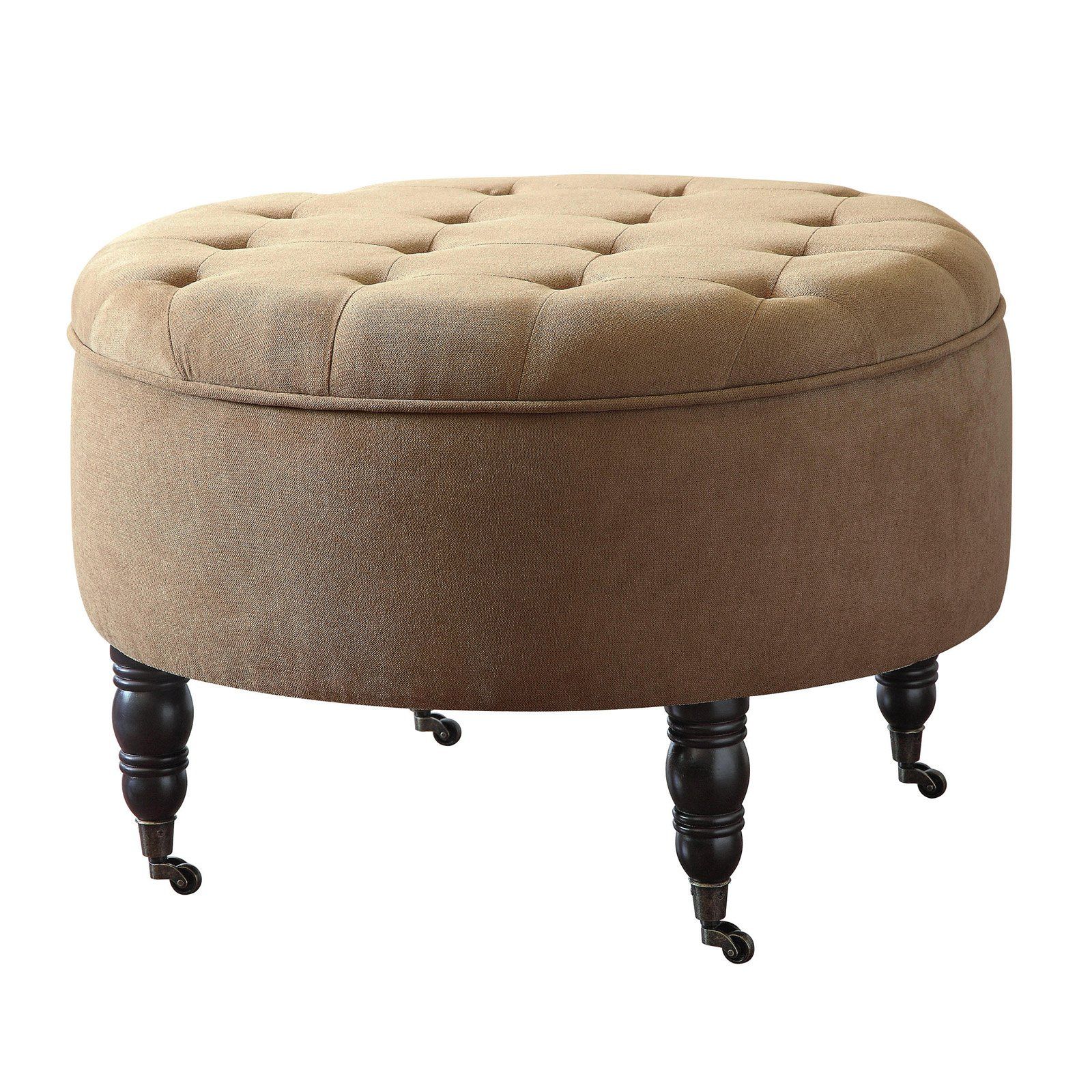 Elle Decor Quinn Round Tufted Ottoman With Storage And Casters In Favorite Wool Round Pouf Ottomans (View 2 of 10)