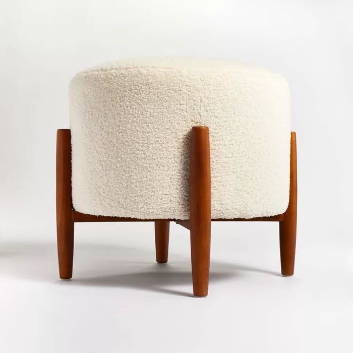 Elroy Sherpa Round Ottoman With Wood Legs Cream – Threshold™ Designed With Famous Wooden Legs Ottomans (View 4 of 10)