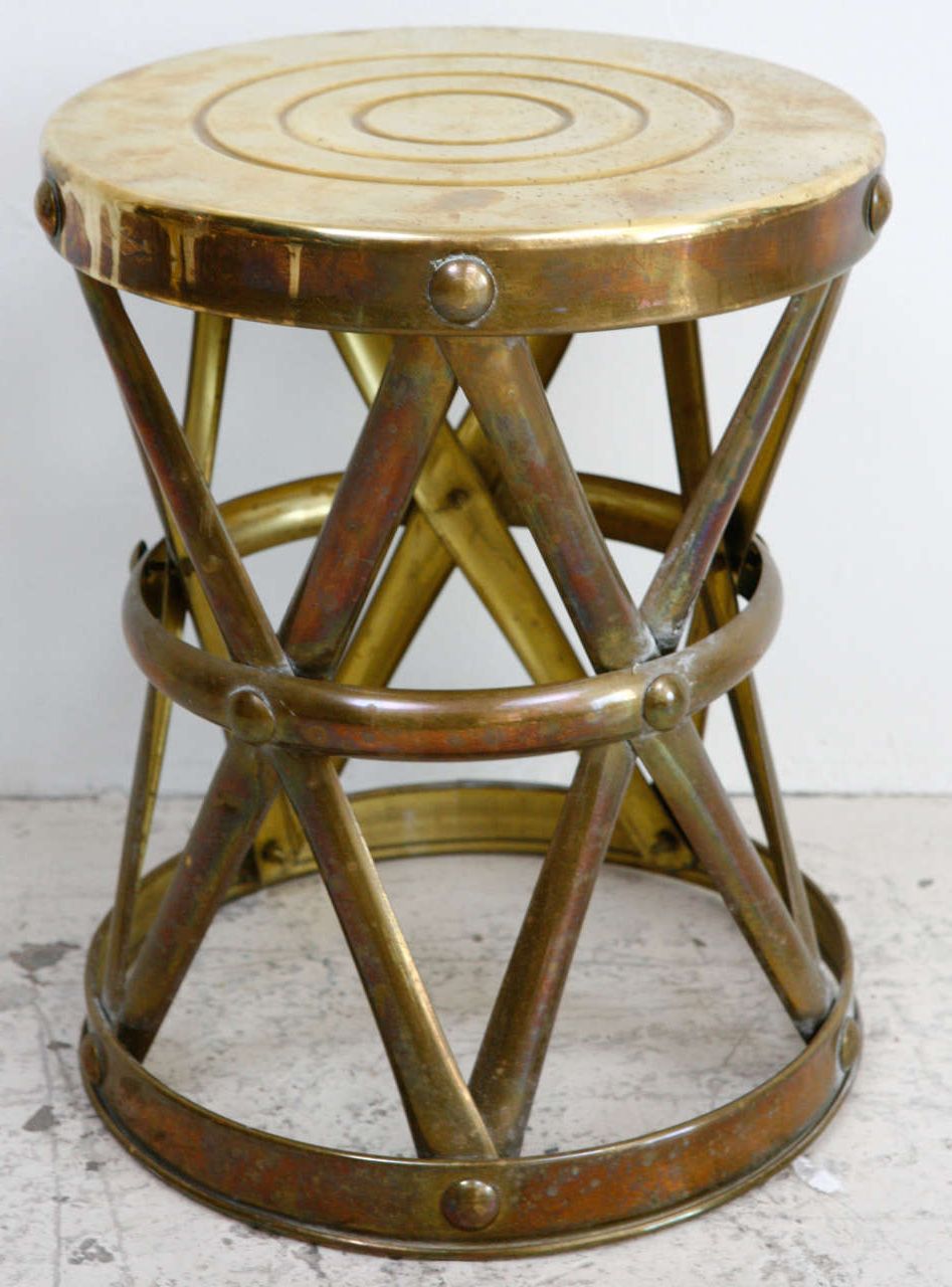 Espresso Antique Brass Stools Regarding Well Liked Vintage Brass Drum Stool At 1stdibs (View 4 of 10)