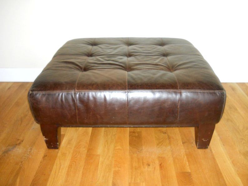 Espresso Brown Tufted Leather Large Ottoman Pottery Barn 1990s (View 8 of 10)