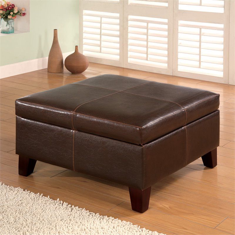 Espresso Leather And Tan Canvas Pouf Ottomans Inside Widely Used Coaster Faux Leather Square Coffee Table Ottoman In Dark Brown –  (View 6 of 10)