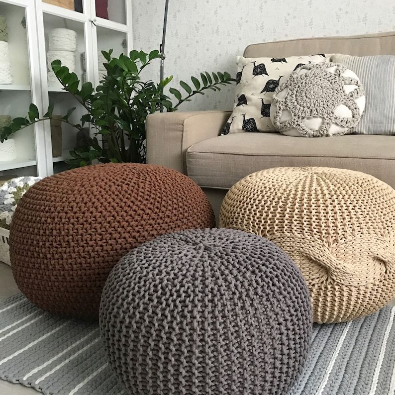 Etsy Intended For Cream Cotton Knitted Pouf Ottomans (View 4 of 10)