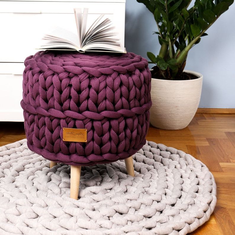 Etsy Throughout Wool Round Pouf Ottomans (View 8 of 10)