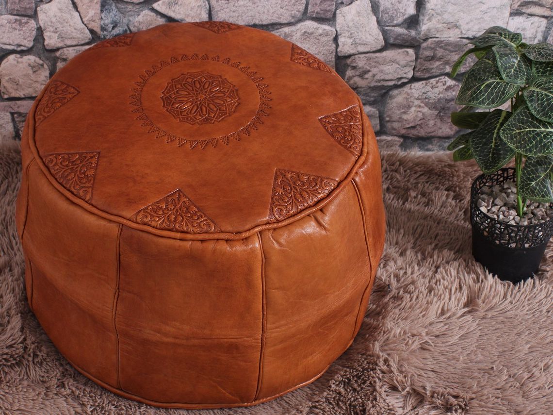 Etsy With Regard To Trendy Camber Caramel Leather Ottomans (View 9 of 10)