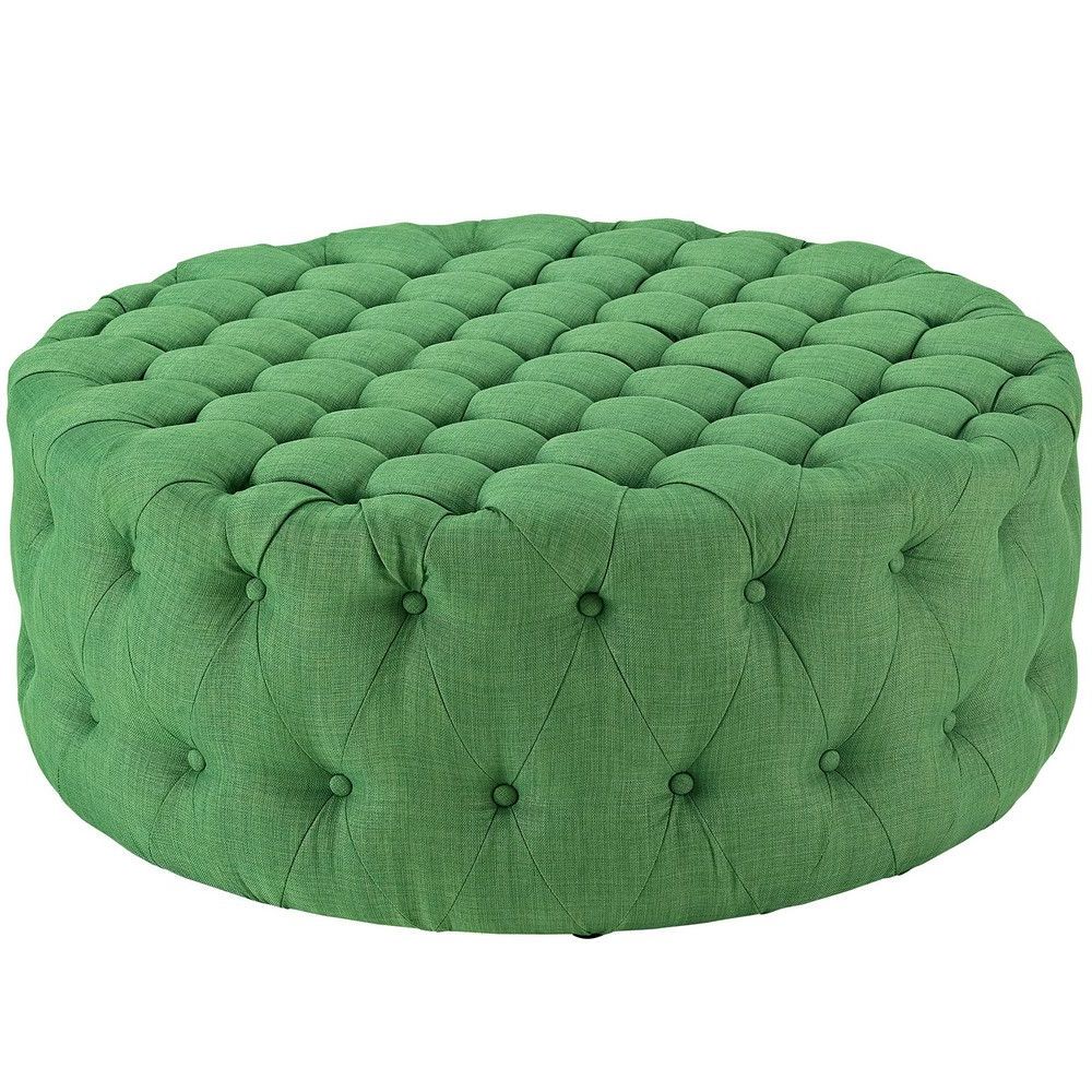 Fabric In Most Popular Textured Green Round Pouf Ottomans (View 4 of 10)