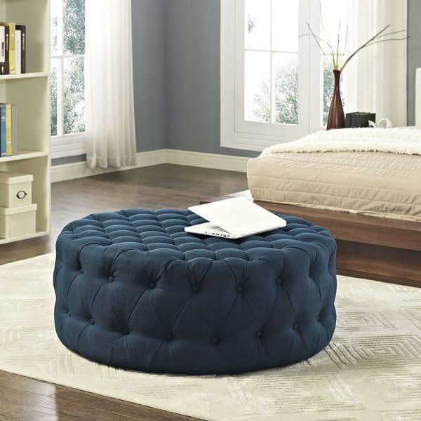 Fabric Ottoman, Round With Snow Tufted Fabric Ottomans (View 4 of 10)