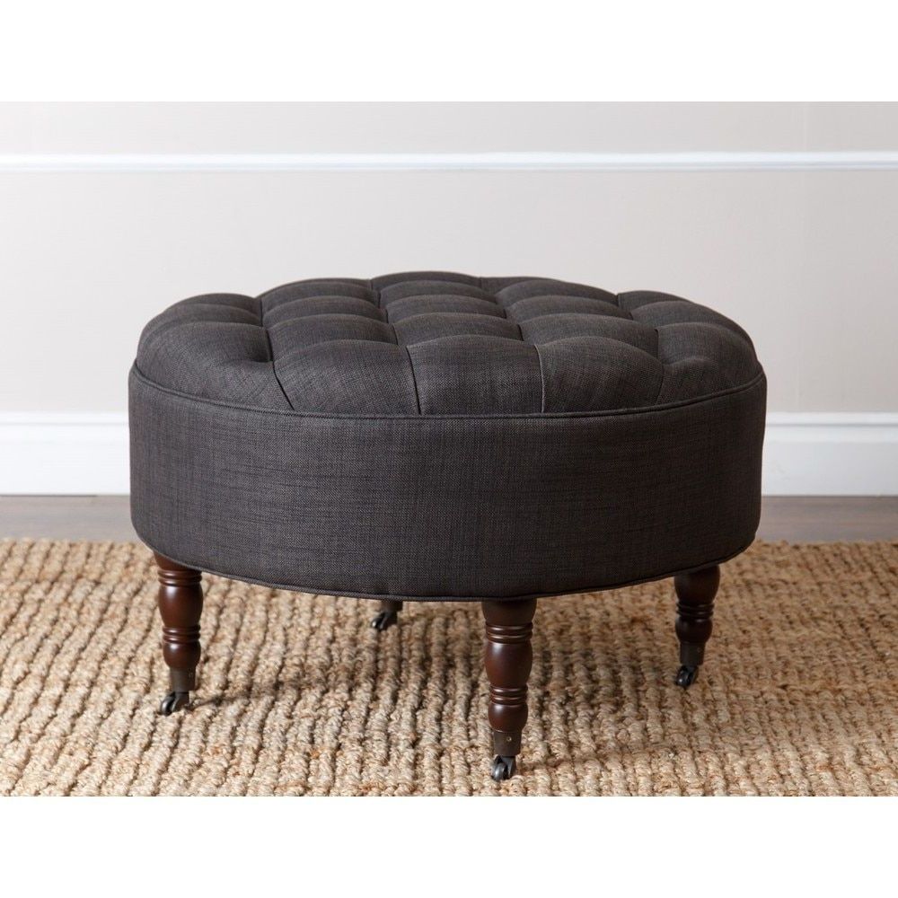 Fabric Tufted Ottoman, Tufted Throughout Light Gray Fabric Tufted Round Storage Ottomans (View 9 of 10)