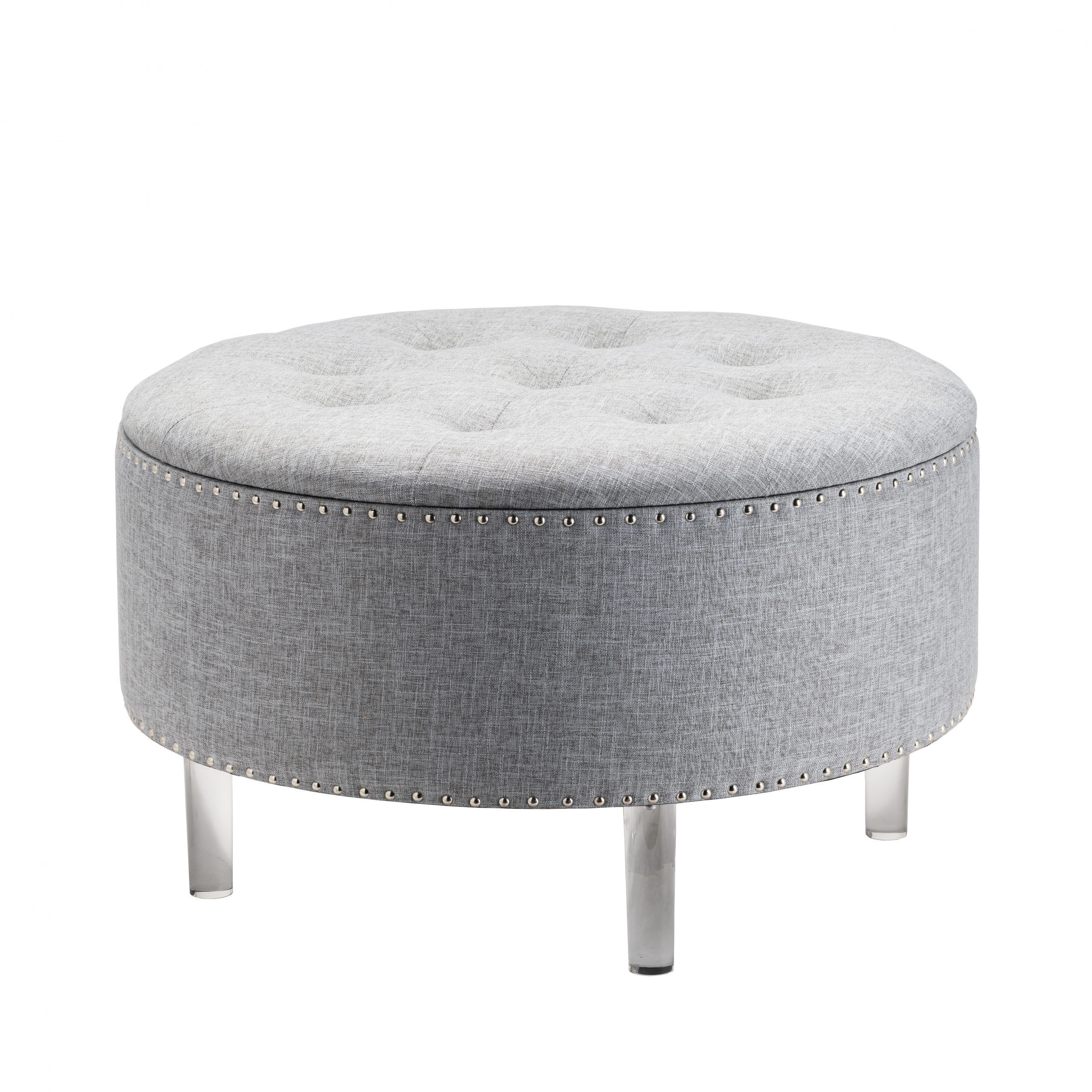 Fabric Tufted Round Storage Ottomans For Well Known Caroline Gray Tufted Round Storage Ottoman – Walmart – Walmart (View 7 of 10)