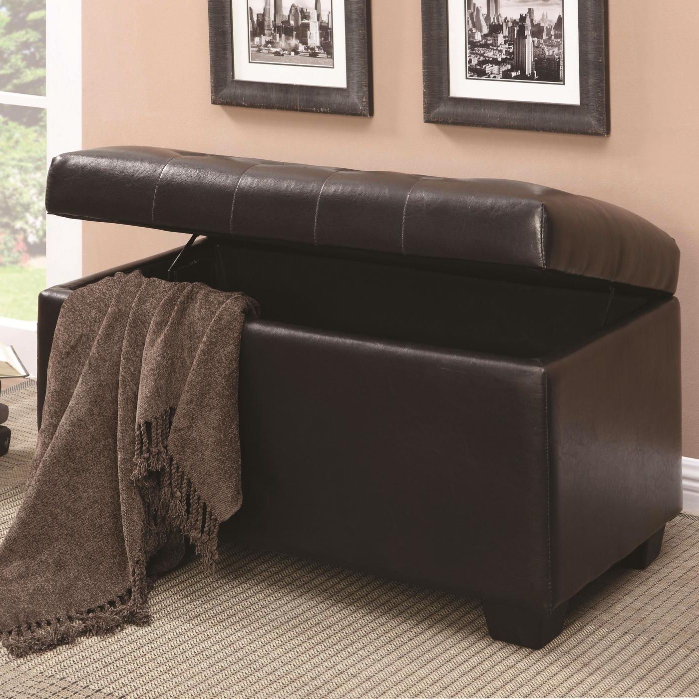 Fabric Tufted Storage Ottomans In Preferred Sturdy Vinyl Upholstered Button Tufted Storage Ottoman (View 4 of 10)