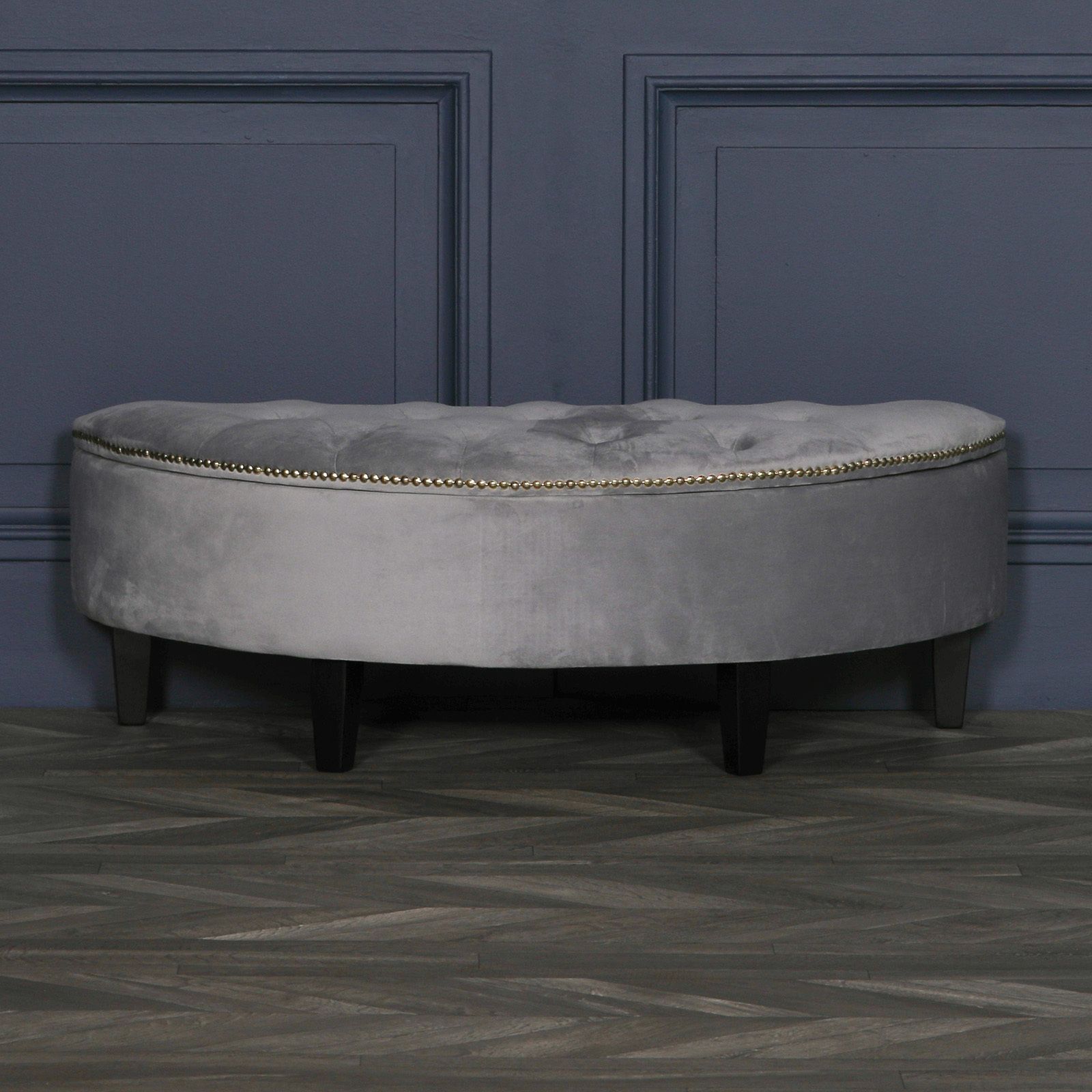Famous Adelis Contemporary Grey Velvet Buttoned Storage Pouf Ottoman Furniture With Regard To Gray Wool Pouf Ottomans (View 10 of 10)