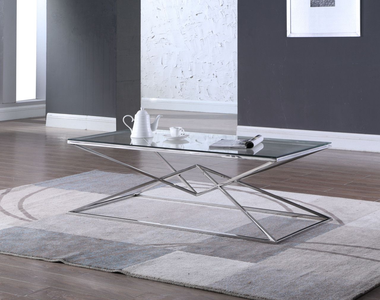 Famous Ava Modern Glass Top Coffee Table With Chrome Stainless Steel Hourglass Pertaining To Chrome And Glass Modern Coffee Tables (View 5 of 10)