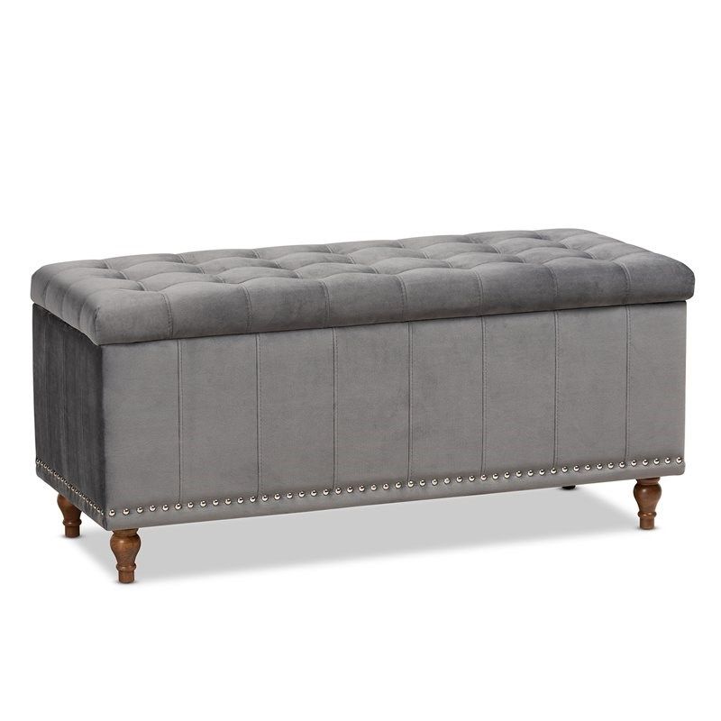 Famous Baxton Studio Kaylee Grey Velvet Upholstered Storage Ottoman Bench In Gray Velvet Ottomans With Ample Storage (View 9 of 10)