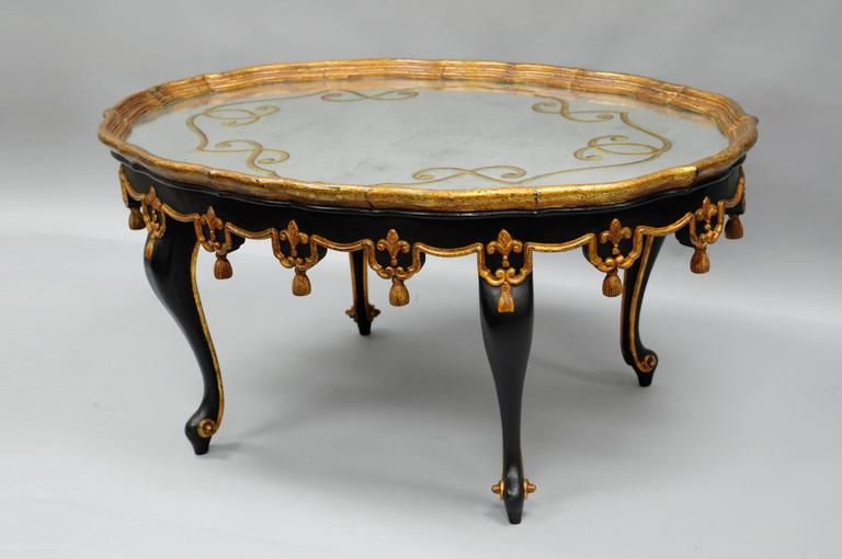 Famous Black And Gold Tassel And Églomisé Mirror Top Coffee Table French Louis Intended For Black And Gold Coffee Tables (View 2 of 10)