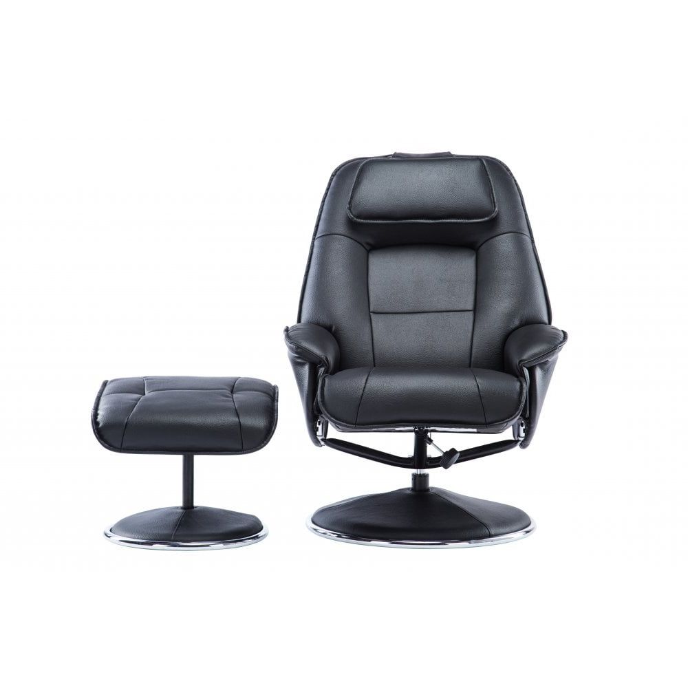 Famous Black Faux Leather Swivel Recliners For Avant Garde, Black , Plush Faux Leather, Swivel Recliner And Stool (View 7 of 10)