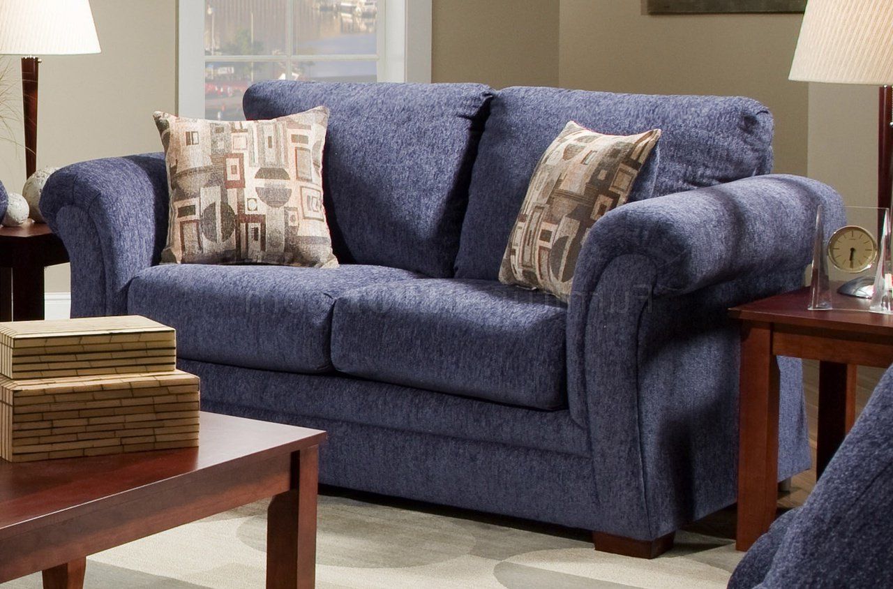 Famous Blue Fabric Lounge Chair And Ottomans Set Within Plush Blue Fabric Casual Modern Living Room Sofa & Loveseat Set (View 9 of 10)