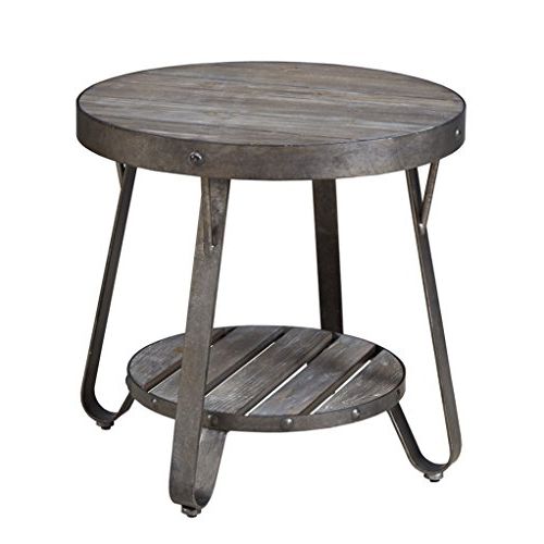 Famous Gray Driftwood And Metal Coffee Tables With Regard To Modern Driftwood Rustic Gray Wood And Metal 24 Inch Round Accent End (View 3 of 10)