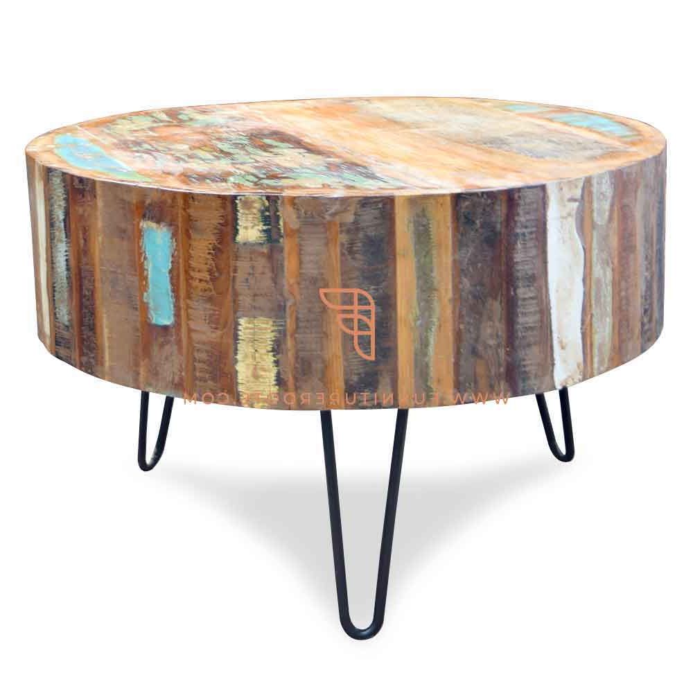 Famous Light Natural Drum Coffee Tables Intended For Reclaimed Wood Circle Coffee Table : Cyrus Rustic Lodge Natural Brown (View 9 of 10)