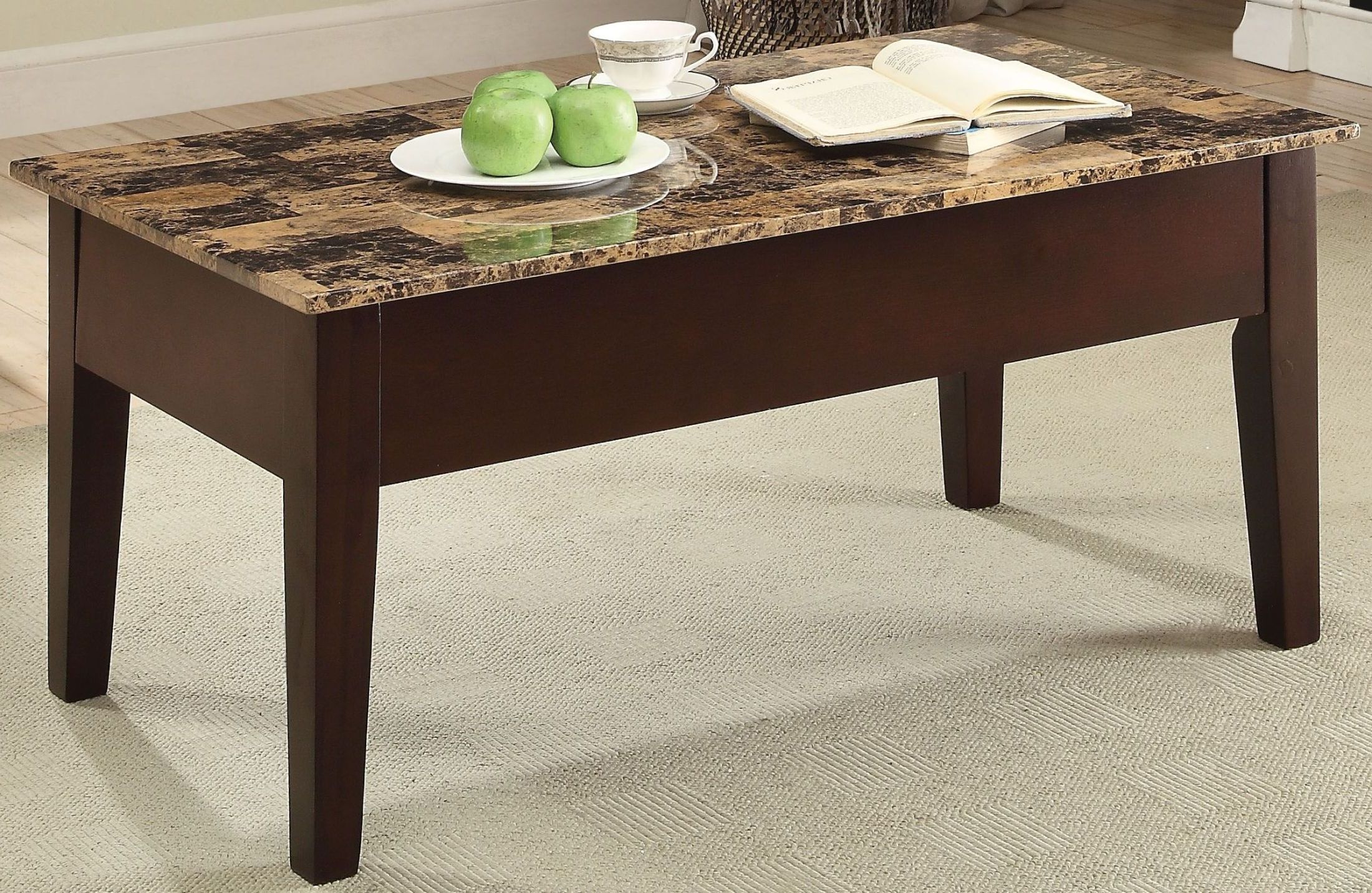 Famous Marble Coffee Tables Within Acme Dusty Ii Finely Light Brown Faux Marble Lift Top Coffee Table (View 2 of 10)