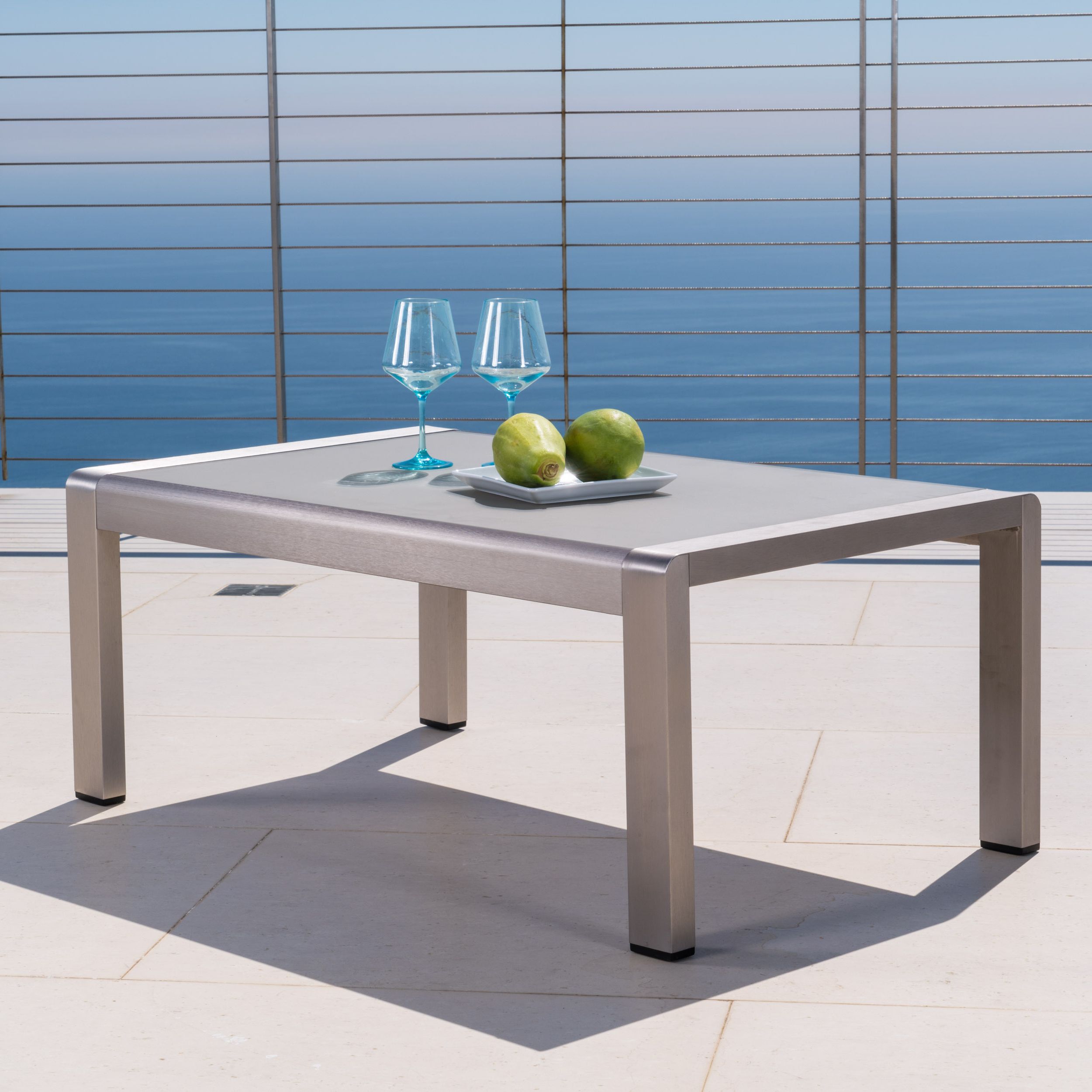 Famous Miller Outdoor Aluminum Coffee Table With Glass Top, Silver – Walmart Regarding Silver Coffee Tables (View 5 of 10)