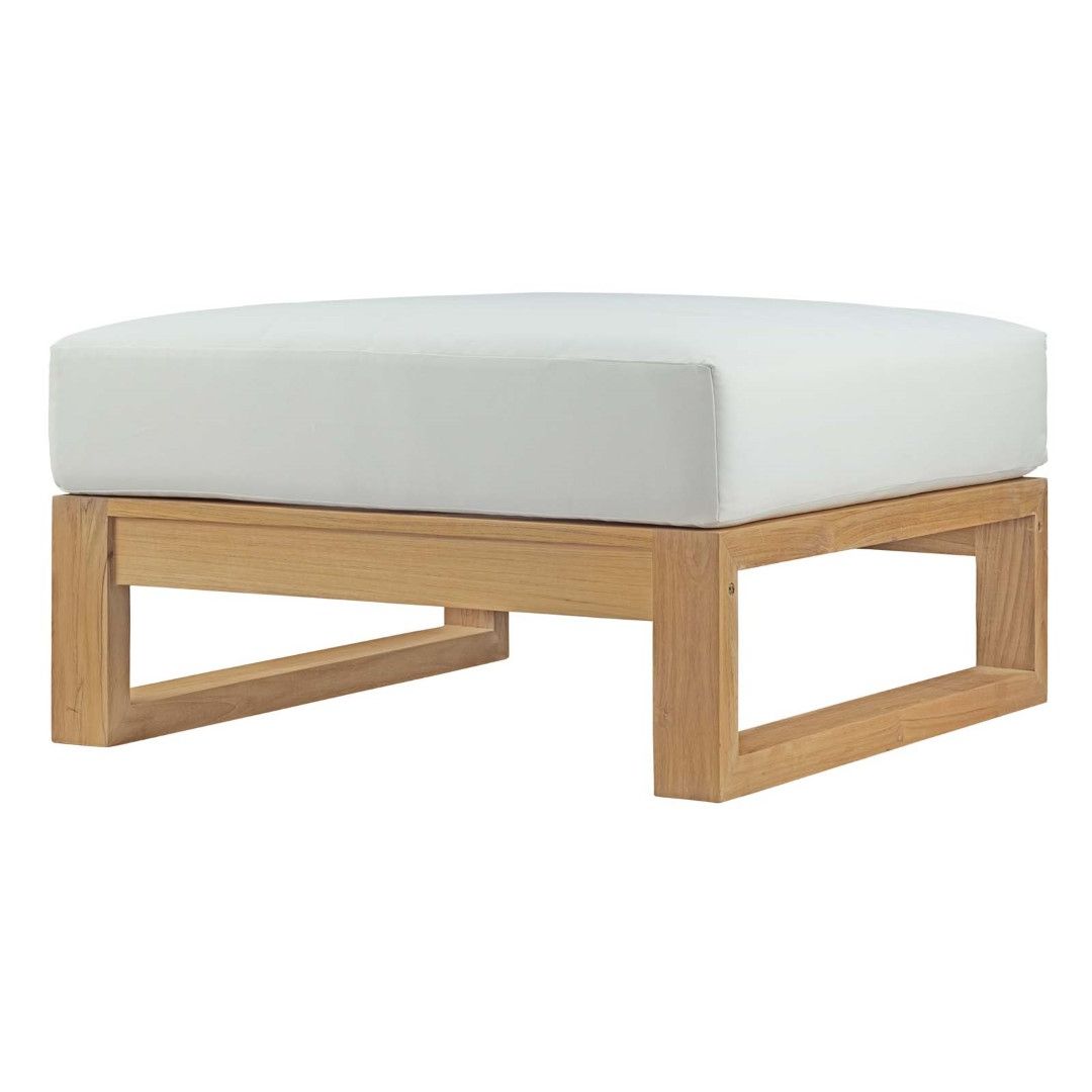 Famous Natural Solid Cylinder Pouf Ottomans Within Modway Upland Outdoor Patio Teak Wood Ottoman In Natural White My Eei (View 1 of 10)