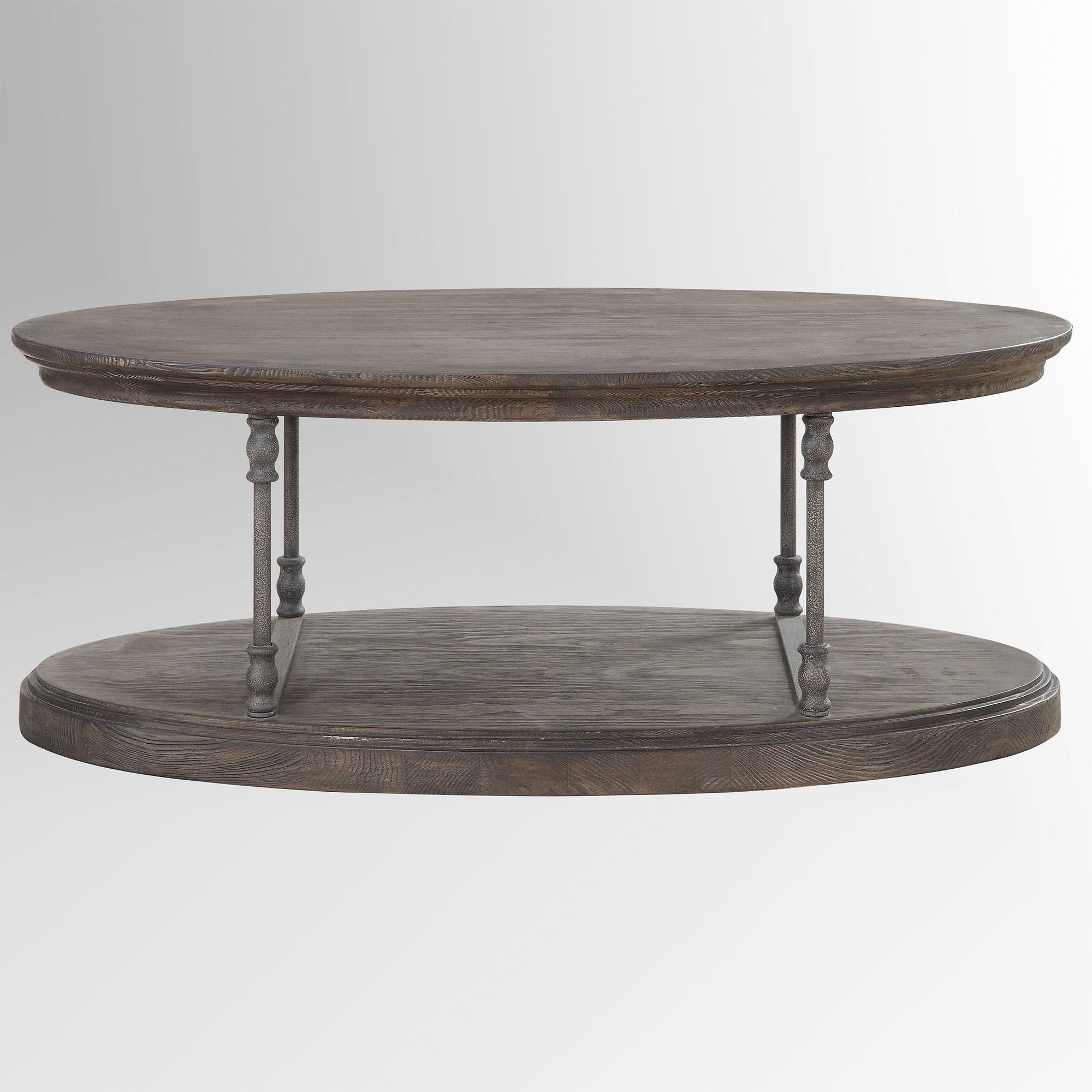 Famous Oval Aged Black Iron Coffee Tables Inside Berea Aged Walnut Wooden And Metal Oval Coffee Table (View 1 of 10)