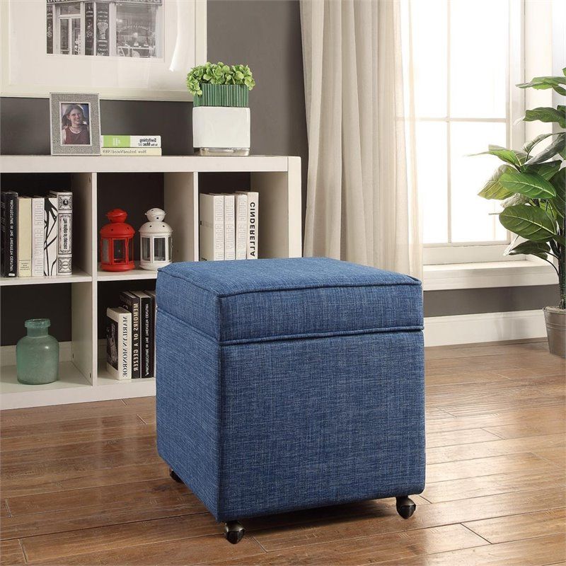 Famous Posh Living Ruby Tufted Linen Fabric Cube Storage Ottoman With Casters Inside Blue Fabric Storage Ottomans (View 4 of 10)