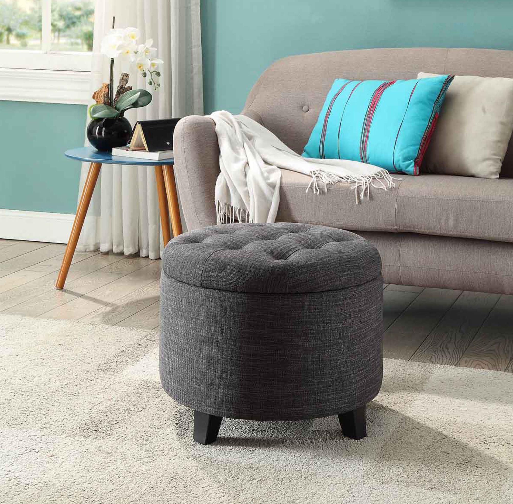 Famous Smoke Gray  Round Ottomans With Regard To Designs4comfort Round Ottoman R9 133, Gray Fabric Finish  (View 2 of 10)