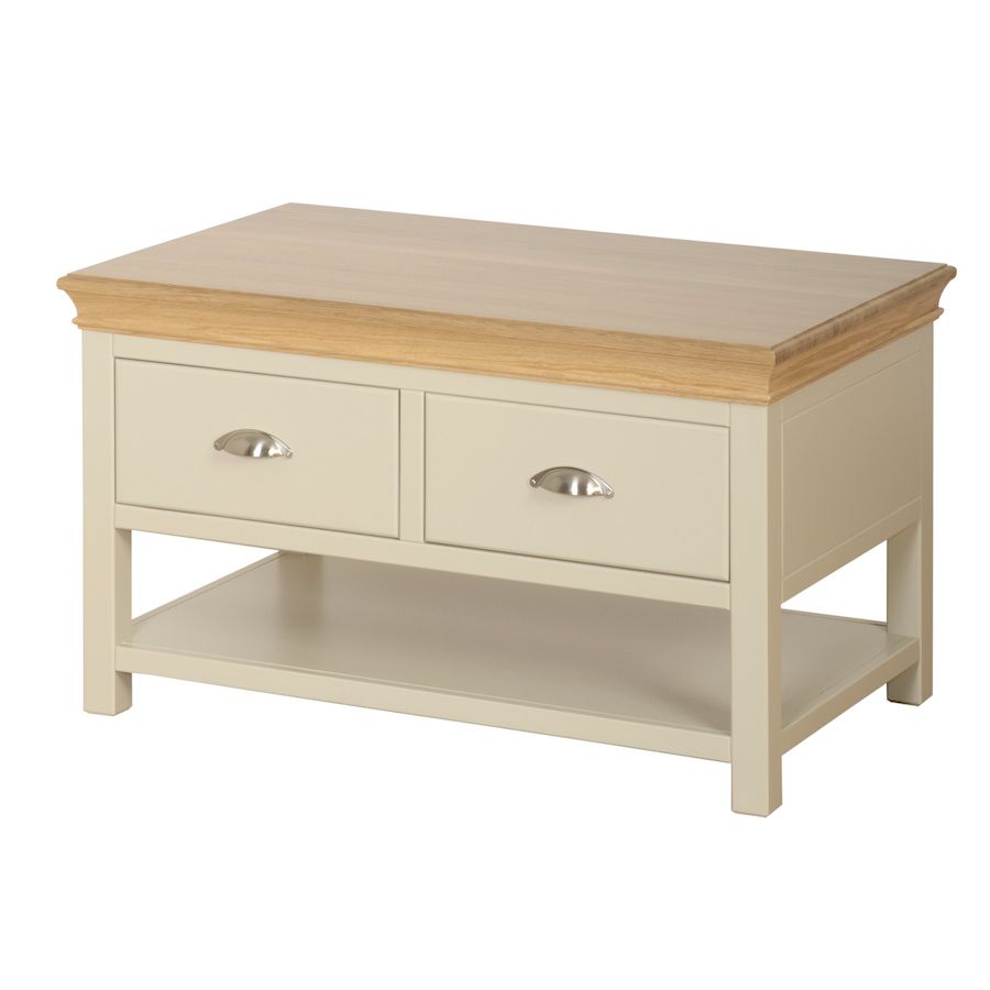 Fashionable 2 Drawer Coffee Tables With Emily 2 Drawer Coffee Table Painted Ivory With Oak Top (View 4 of 10)