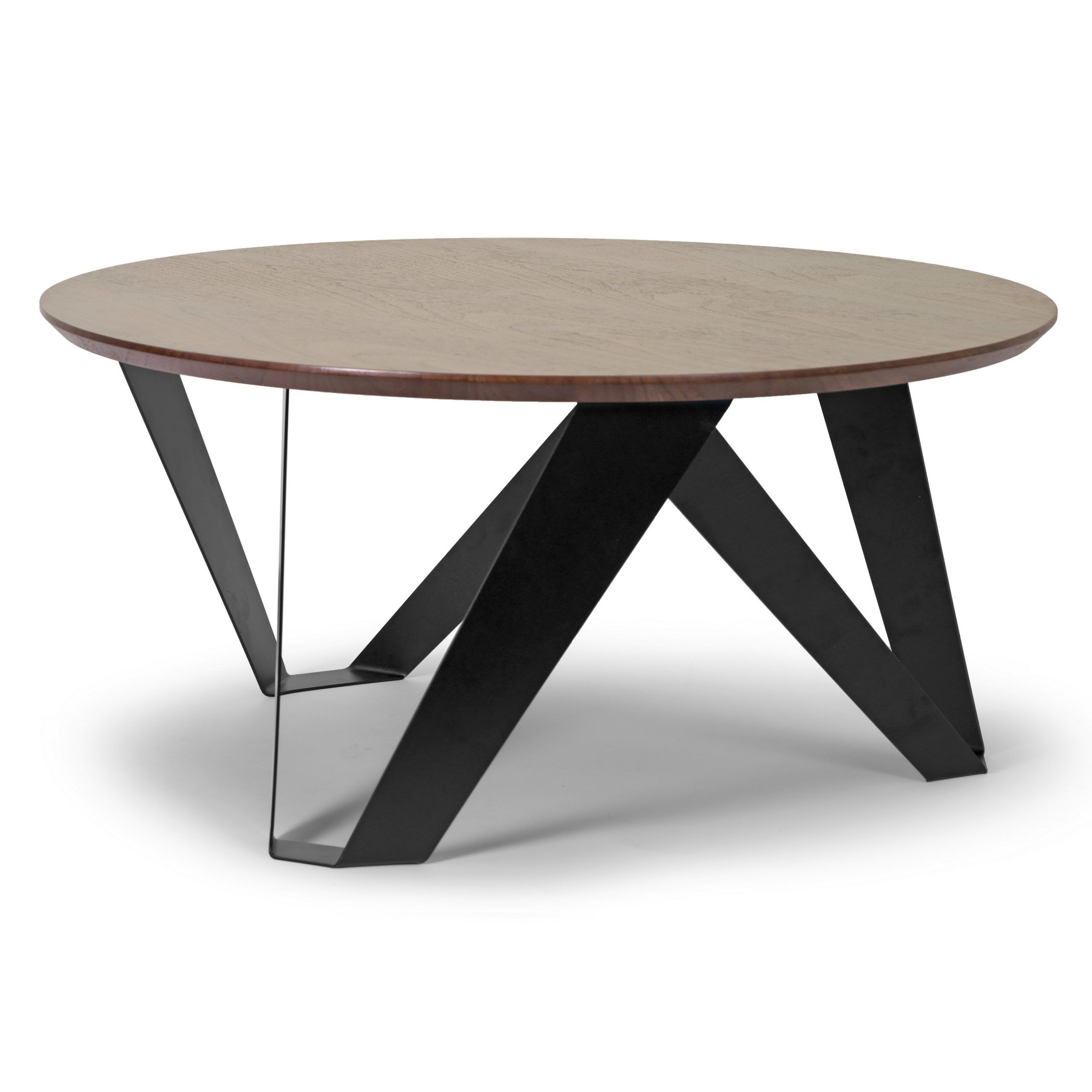 Fashionable Aimi Walnut Finish Round Modern Coffee Table With Black Metal Legs Intended For Black Coffee Tables (View 8 of 10)
