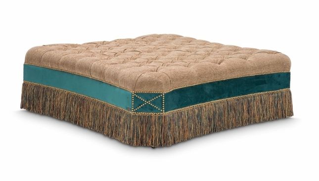 Fashionable Brown Fabric Tufted Surfboard Ottomans In Grand Masterpiece Tufted Brown Fabric Ottoman W/bullion Fringe & Nail (View 2 of 10)