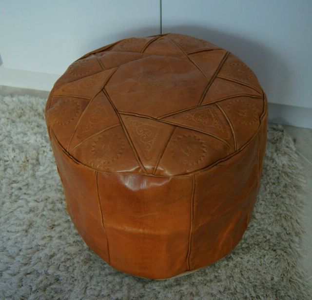Fashionable Camel Brown Genuine Leather Moroccan Pouffe Pouf Handmade Ottoman Intended For Brown Leather Tan Canvas Pouf Ottomans (View 2 of 10)