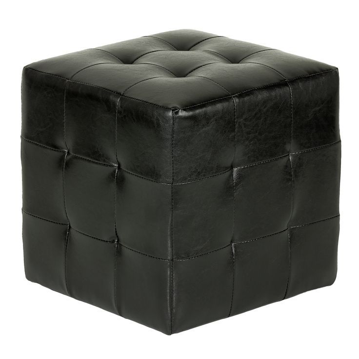 Fashionable Cortesi Home Braque Black Tufted Cube Ottoman In Leather Like Vinyl Regarding Black Faux Leather Column Tufted Ottomans (View 10 of 10)