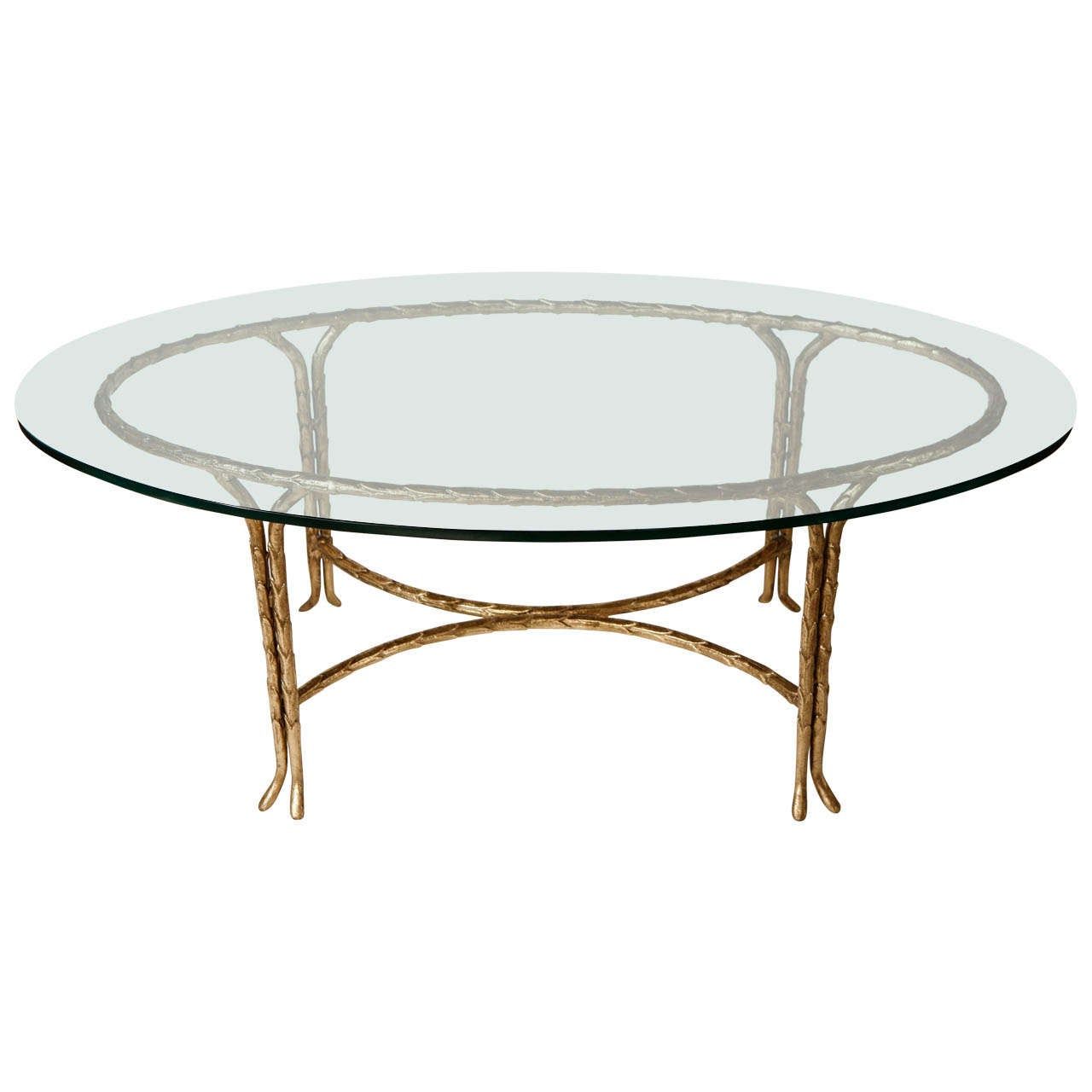 Fashionable Gold Leafed Maison Bagues Oval Coffee Table At 1stdibs Pertaining To Glass And Gold Oval Coffee Tables (View 3 of 10)