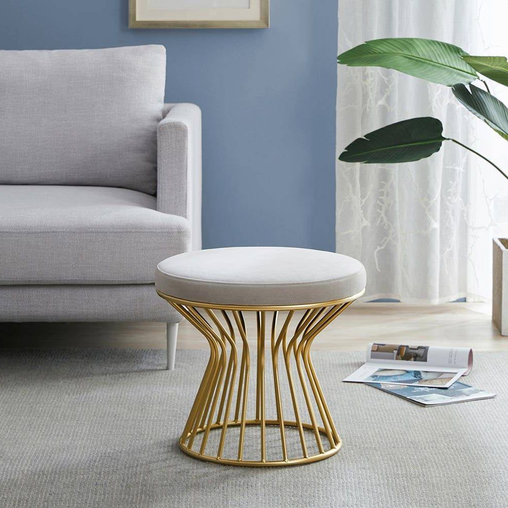 Fashionable Gray And White Fabric Ottomans With Wooden Base With Regard To Modern Round Ottoman Stool With Gold Metal Base – Walmart – Walmart (View 3 of 10)
