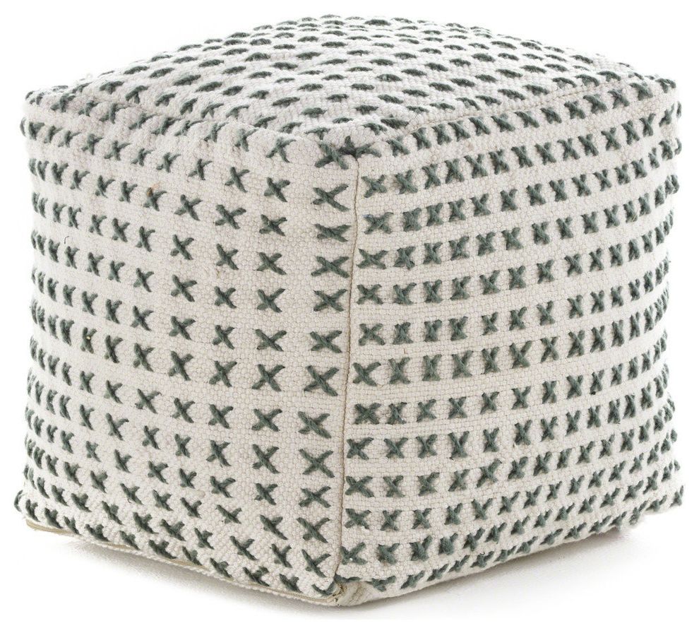 Fashionable Green Fabric Square Storage Ottomans With Pillows For Gdf Studio Fender Cream And Green Fabric Square Pouf Ottoman (View 10 of 11)