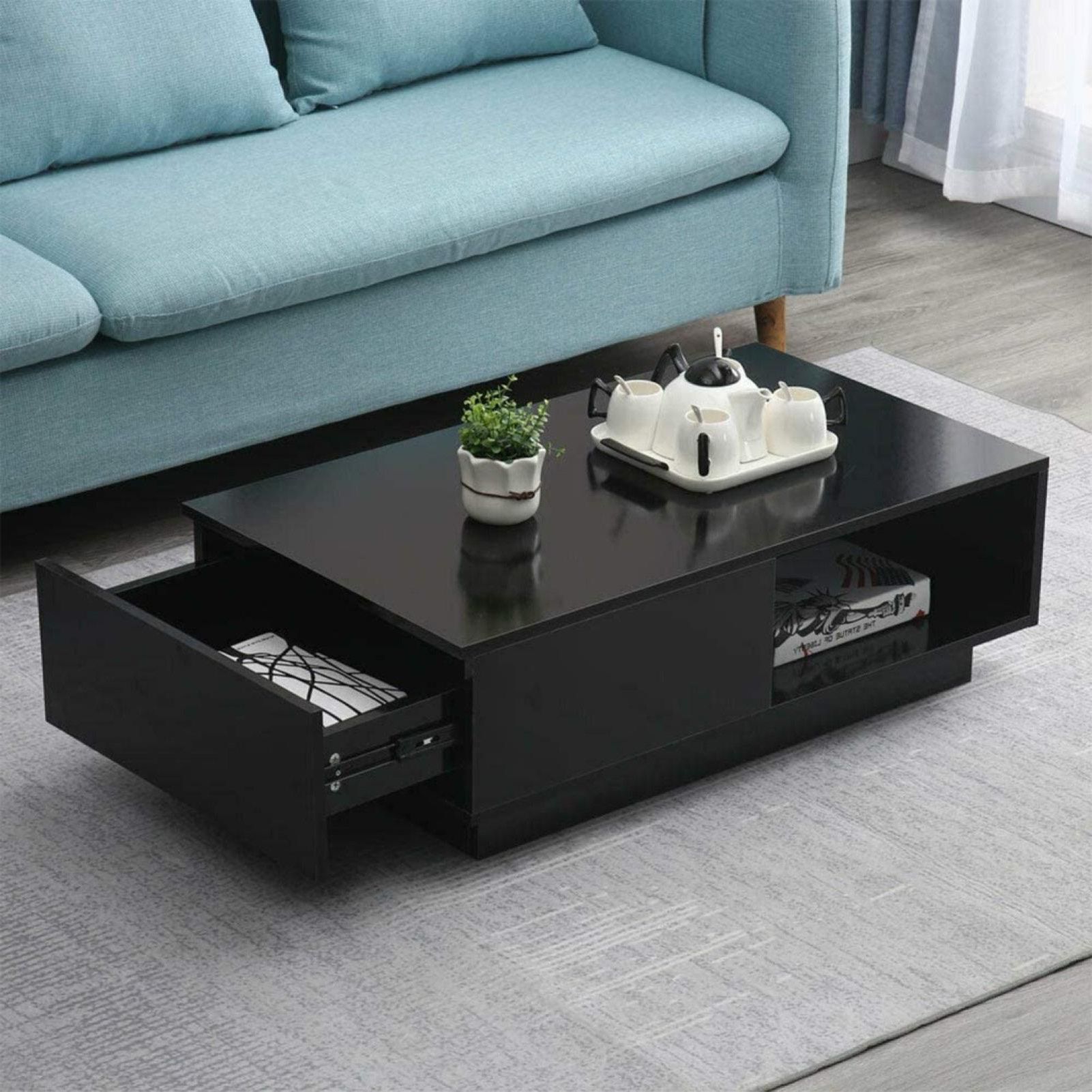 Fashionable High Gloss Coffee Table With Storage Drawers Rgb Led Modern Living Room For Square High Gloss Coffee Tables (View 8 of 10)