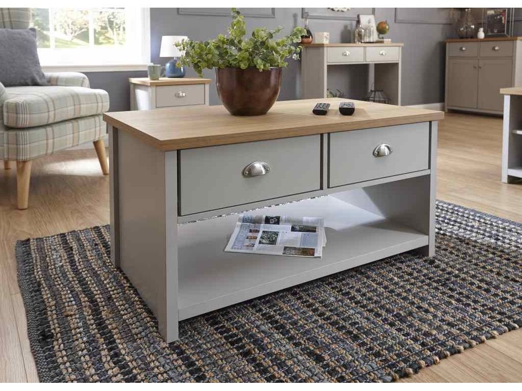 Fashionable Lancaster 2 Drawer Coffee Table Grey Throughout 2 Drawer Coffee Tables (View 9 of 10)