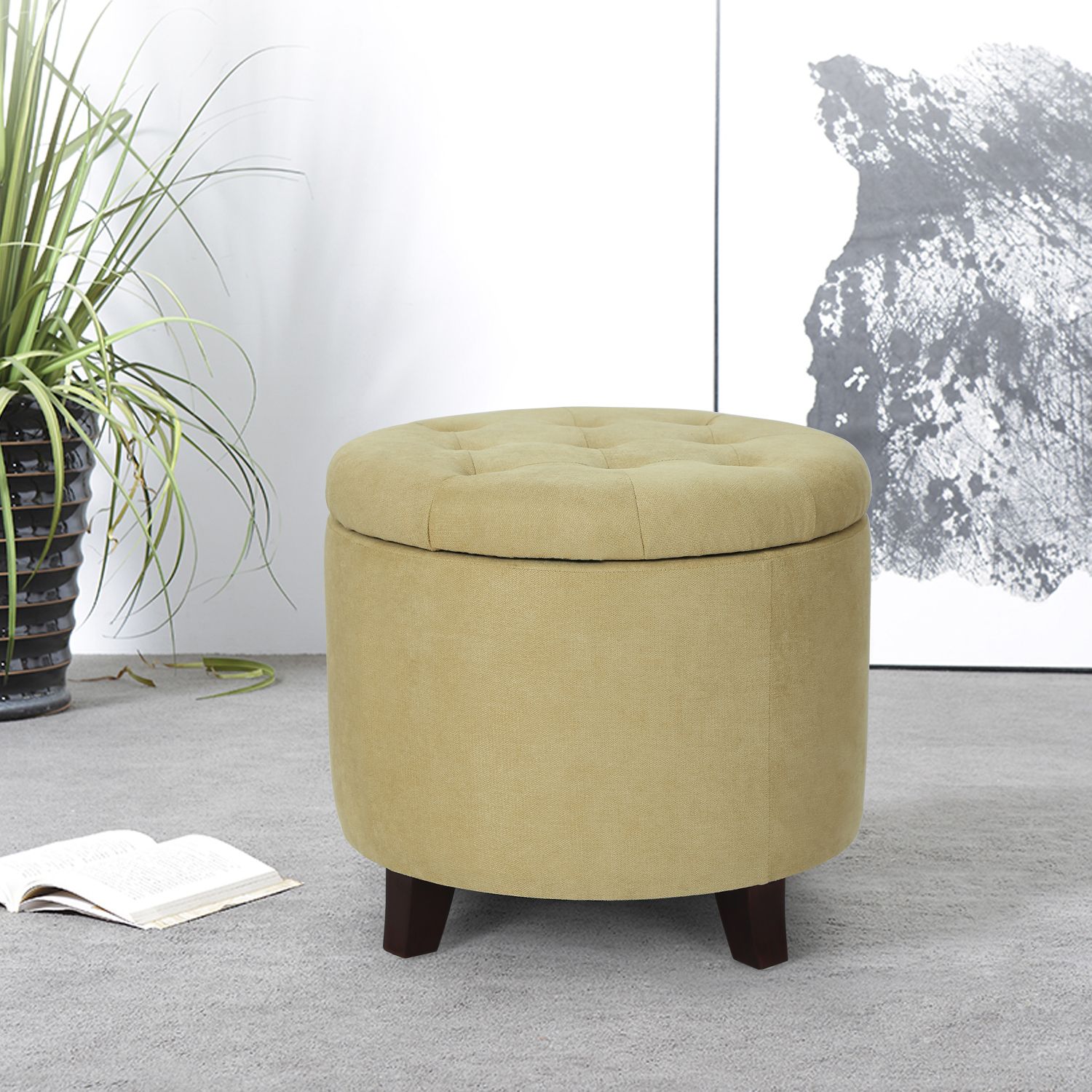 Fashionable Light Gray Fabric Tufted Round Storage Ottomans For Joveco Fabric Cushion Round Button Tufted Lift Top Storage Ottoman (View 4 of 10)