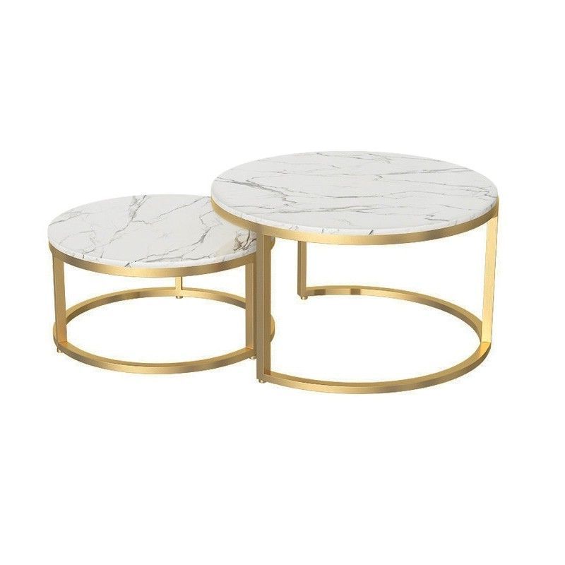 Fashionable Marble Coffee Tables Set Of 2 Within Nordic Style Coffee Table Gold Metal & White Marble Living Room Accent (View 1 of 10)