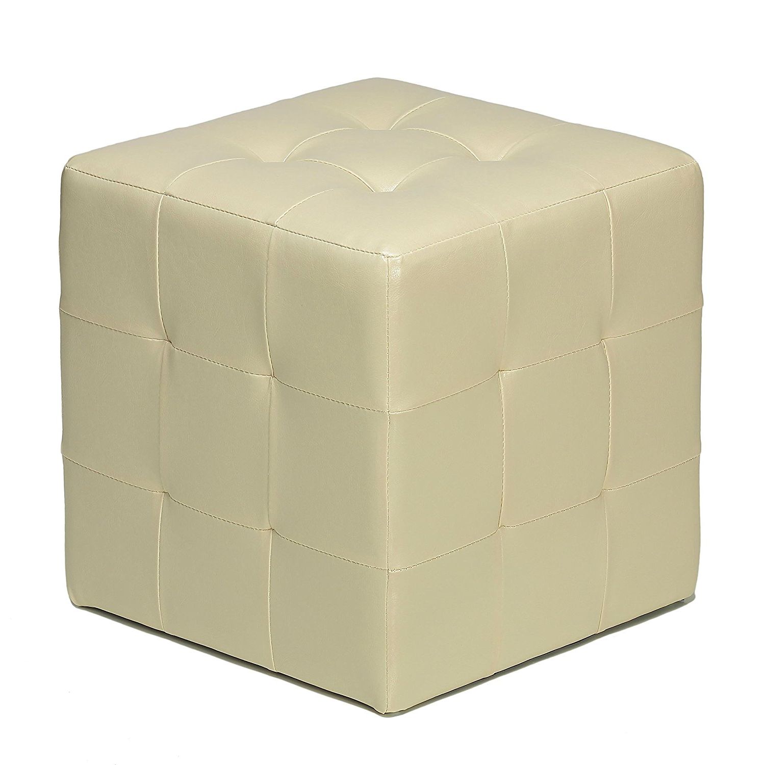 Fashionable Ottoman Faux Leather Cube With Sturdy Round Plastic Legs (ivory In Weathered Ivory Leather Hide Pouf Ottomans (View 5 of 10)
