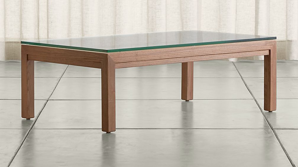 Fashionable Rectangular Glass Top Coffee Tables Inside Parsons Clear Glass Top/ Elm Base 48x28 Small Rectangular Coffee Table (View 7 of 10)